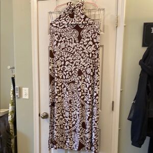 MSK  Brown and White Floral Maxi Sundress  L
